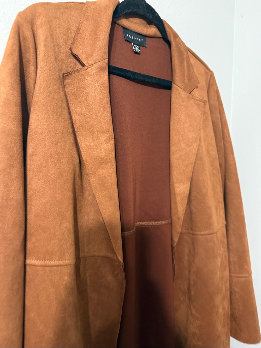 Premise Rust Caramel Camel Suede-Feel Open Front Trench Coat Size M Fall Autumn